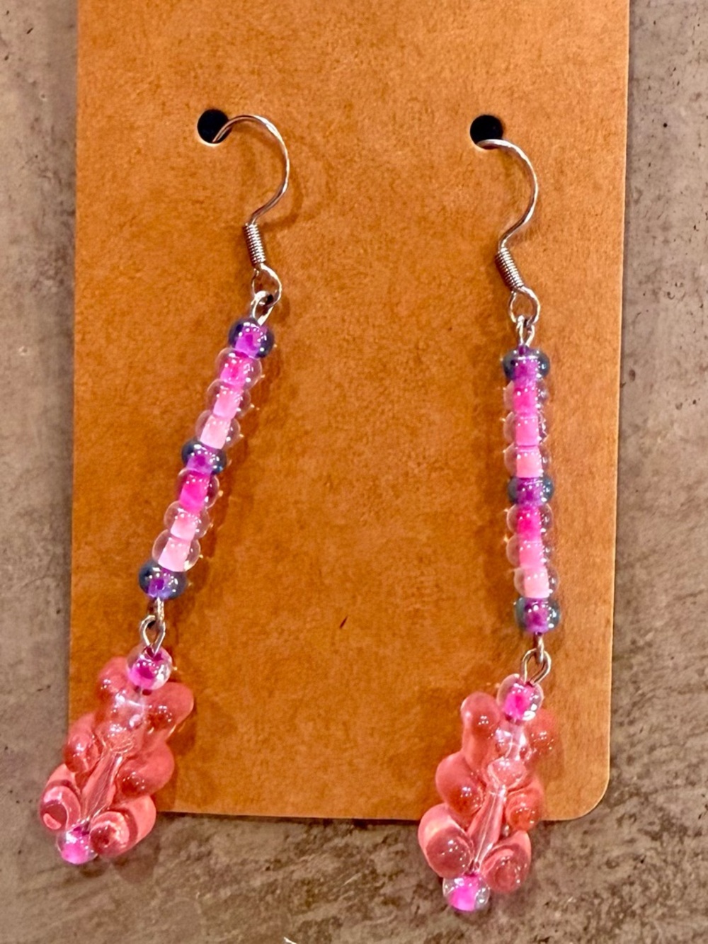 Handmade Pink Beaded Drop Earrings - Women Jewelry